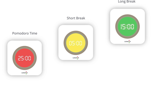 Luxafor Physical Pomodoro Timer 18 Luxafor Pomodoro physical timer features a colored LED display that shows you how much time you have left in your Pomodoro session and break.